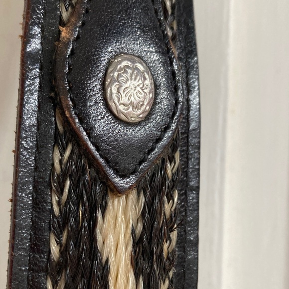 Vintage Pony hair Black and Tan Leather Belt - Picture 3 of 10